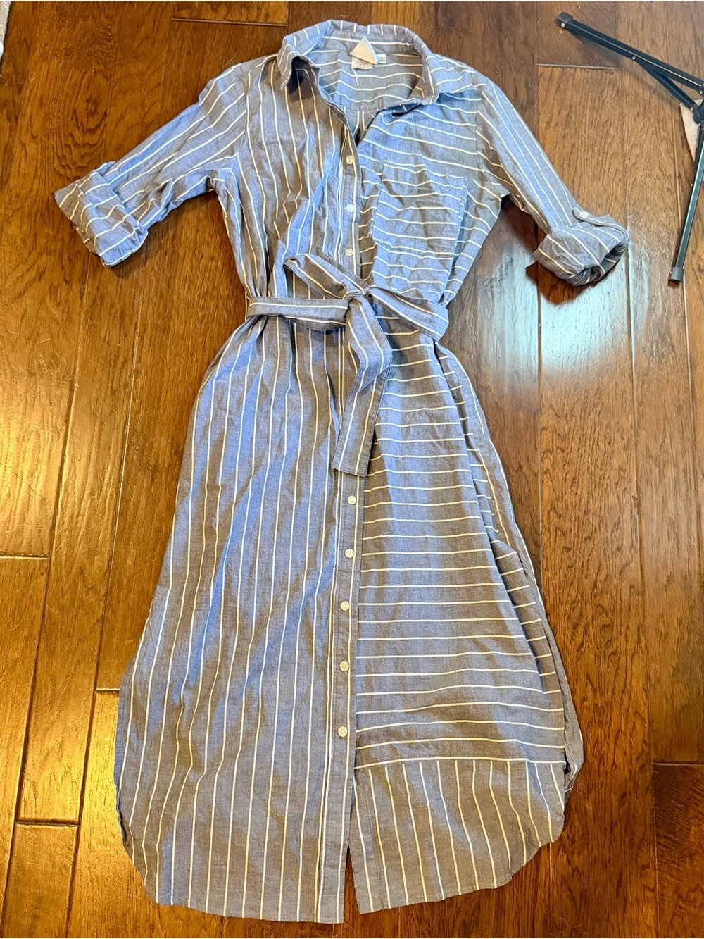 Finley Blue and White Striped Midi Shirt Dress with Tie Waist